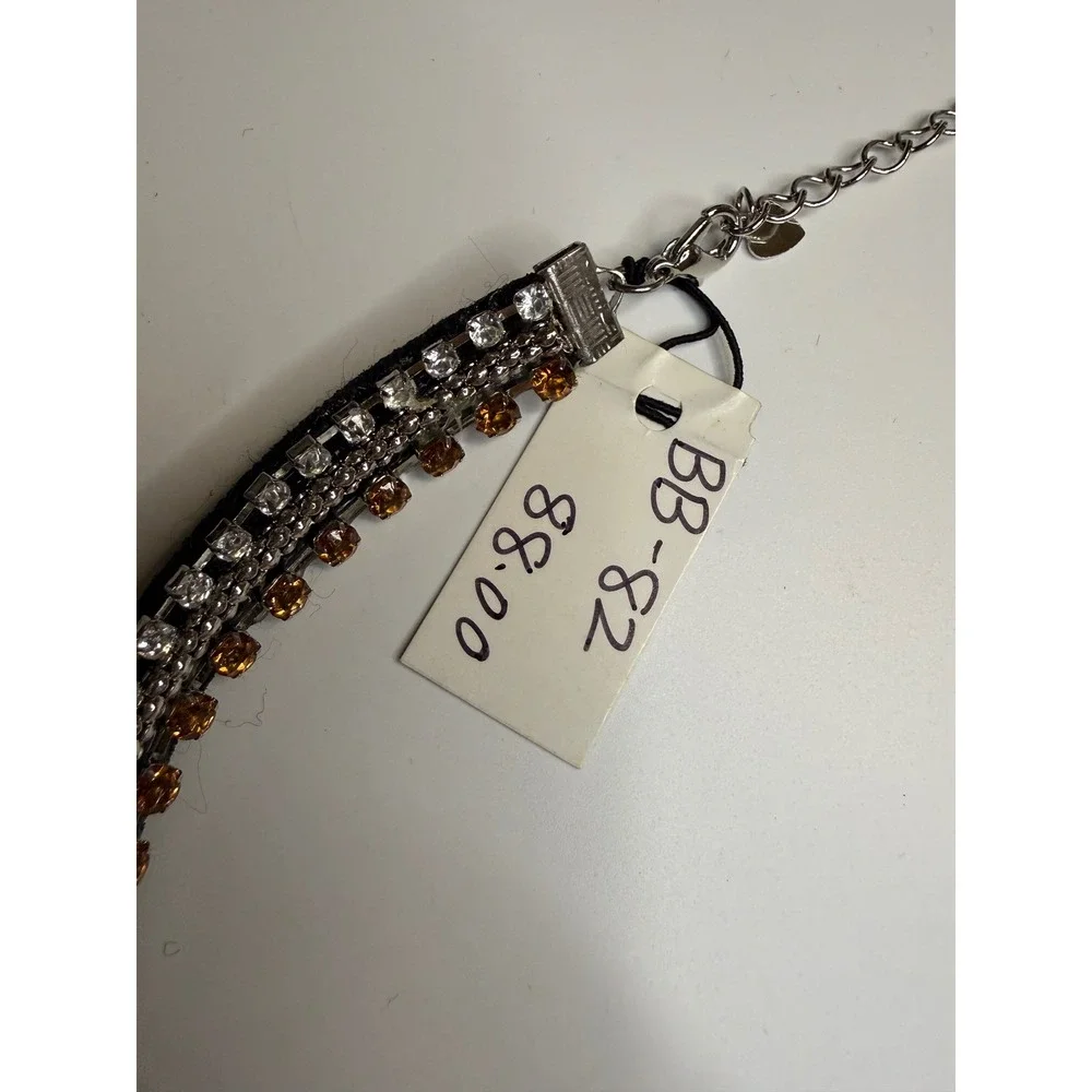Statement Bib Necklace Amber Champagne Crystal Rhinestone Felt Back Adjustable